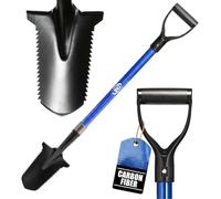 CKG Pelle de détection de métaux en carbone avec double lame dentelée - Coupe-racines de jardin léger, accessoire professionnel de détecteur de métaux, pelle dorée - Bleu carbone