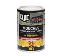 Clac® Anti Mouches Granulés Jaunes 200g - Insecticide Mouches Puissant Intérieur - Tue Mouches Rapide avec Appât Ultra Attractif - Sans Spray, Utilisation Facile en Coupelle - Choc & Longue Durée