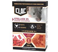 CLAC - Stelliox® 25 Appâts Blocs Rats et Souris 300g - Espèces Résistantes - Action Rapide - Usage en Lieux Humides : Garage, Cave, Entrepôt, Greniers...