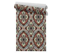 Claccis Revêtement Mural PVC Colle Papier Peint Pret L'Emploi Mandala Vinyle Lisse Adhesif Salle De Bain Rétro Européen Papier Amovible Pour Armoires Étagères Cuisine 45x500cm