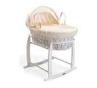 Clair de Lune Couffin en Osier Blanc gaufré et Support à Bascule Blanc de Luxe Comprenant 1 Capuche réglable Amovible, 2 poignées de Transport, Un Couvre-lit et 1 Matelas Ferme en Fibre