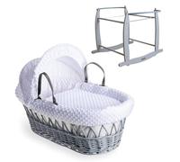 Clair de Lune Couffin en Osier Gris avec Support à Bascule Gris 68 x 30 cm (Blanc)