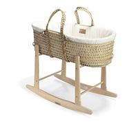 Clair de Lune Couffin en palmier bio et support à bascule naturel | Couffin pour bébé primé | Panier en palmier, pansement bio, matelas en bambou, drap de couffin | Essentiels pour nouveau-né | (crème