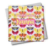 Claire Giles Carte d'anniversaire avec inscription « Happy Birthday Nanna, Butterflies, » avec texte doré brillant, blanc