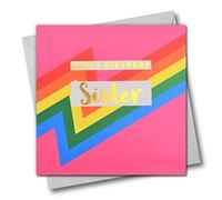 Claire Giles Greeting Cards, Carte d'anniversaire pour sœur - Motif boulons de couleur rose - Texte en feuille d'or brillant