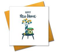 Claire Giles Greeting Cards, Carte « Happy New Home » - Motif fleurs et téléphone - Carte de félicitations pour votre nouvelle maison - Avec pompons colorés