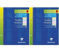 Clairefontaine, 1 Etui de 200 Feuilles mobiles 4 couleurs, perforées à grand carreaux, format : 17x22cm (Lot de 2)