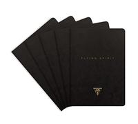 Clairefontaine 102536C - Un paquet de 5 carnets piqués cousu fil Flying Spirit 96 pages ivoire 14,8x21 cm 90g lignées, couverture en carte lustrée noire, motif ass