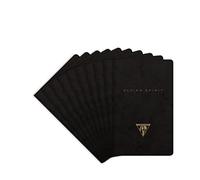 Clairefontaine 102586C - Un paquet de 10 carnets piqués cousu fil Flying Spirit 48 pages ivoire 7,5x12 cm 90g lignées, couverture en carte lustrée noire, finition couleur or, 5 motifs assortis