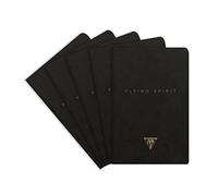 Clairefontaine 102596C - Un paquet de 5 carnets piqués cousu fil Flying Spirit 96 pages ivoire 9x14 cm 90g lignées, couverture en carte lustrée noire, motif ass