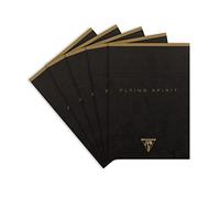 Clairefontaine 102646Cpack - Un paquet de 5 blocs encollés en-tête Flying Spirit Kraft 140 pages ivoire détachables 10,5x14,8 cm 90g lignées, couverture carte lustrée Noire, 5 motifs assortis