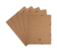 Clairefontaine 103514C - Un paquet de 5 chemises à élastique 3 rabats Flying Spirit 24x32cm, couverture en kraft brun, finition couleur anthracite, 5 motifs assortis