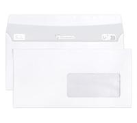 Boite de 500 Enveloppes Blanches DL-110x220mm - Auto-Adhésives - 90g/m2 - Fenêtre PET 45x100 (position 20/20) - Blanc