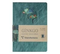 Clairefontaine 115949C - Un Carnet Broché en Cuir Feuille de Ginkgo A5 - 14,8x21 cm 144 Pages Lignées Papier Ivoire 90g - 2 Coloris Vert Sapin et Irisé Indigo, livraison aléatoire - Collection Ginkgo