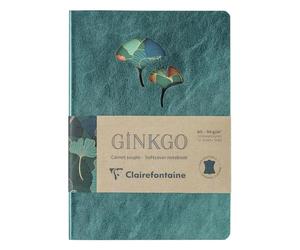 Clairefontaine 115949C - Un Carnet Broché en Cuir Feuille de Ginkgo A5 - 14,8x21 cm 144 Pages Lignées Papier Ivoire 90g - 2 Coloris Vert Sapin et Irisé Indigo, livraison aléatoire - Collection Ginkgo