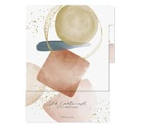 Clairefontaine 115979C - Un Set de 3 Pochettes A Onglets Motif Géométrique/Montagne tons Rose Poudré, beige, ocre et bleu 22x31 cm - Classement - Organisation - Rangement - Collection Evanescence