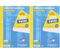Clairefontaine 11751C Un Paquet de Feuillets Mobiles Perforés sous Film - A4 21x29,7 cm - 300 Pages Grands Carreaux - Papier Blanc 90 g (Lot de 2)