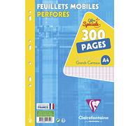 Clairefontaine 11751C Un Paquet de Feuillets Mobiles Perforés sous Film - A4 21x29,7 cm - 300 Pages Grands Carreaux - Papier Blanc 90 g