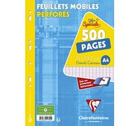 Clairefontaine 11791C Un Étui de Feuillets Mobiles Perforés - A4 21x29,7 cm - 500 Pages Grands Carreaux - Papier Blanc 90 g - Étui Réutilisable