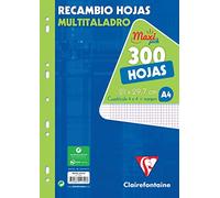Clairefontaine 11794C Un Paquet de Feuillets Mobiles Perforés sous Film - A4 21x29,7 cm - 600 Pages Quadrillées 4x4 mm - Papier Blanc 90 g