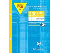 Clairefontaine 1351C Un Étui de Feuillets Mobiles Perforés - 17x22 cm - 200 Pages Grands Carreaux - Papier Blanc 90 g - Étui Réutilisable