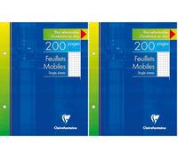 Clairefontaine 1352C Un Étui de Feuillets Mobiles Perforés - 17x22 cm - 200 Pages Petits Carreaux - Papier Blanc 90 g - Étui Réutilisable (Lot de 2)