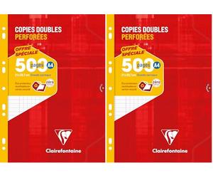 Clairefontaine 14791C Un Étui de Copies Doubles Perforées - A4 21x29,7 cm - 500 Pages Grands Carreaux - Papier Blanc 90 g - Étui Réutilisable (Lot de 2)