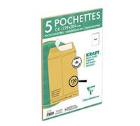 Clairefontaine 174505C - Paquet de 5 Pochettes Kraft Brun C4-229x324 mm avec Soufflet de 30 mm - Auto-Adhésives - 120g/m²
