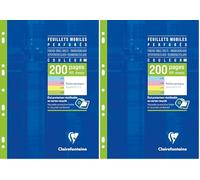 Clairefontaine 175112C Un Étui de Feuillets Mobiles Perforés 4 Couleurs- A4 21x29,7 cm - 200 Pages Petits Carreaux - Papier 90 g - Couleurs Assorties (50 Pages Jaunes, Bleues, Roses et Vertes)