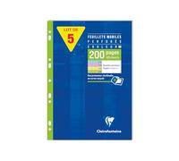 Clairefontaine 17511C 5 Étuis Feuillets Mobiles Perforés 4 Couleurs - A4 21x29,7 cm - 200 Pages Grands Carreaux - Papier Blanc 90 g - Couleurs Assorties (50 Pages Jaunes, Bleues, Roses et Vertes)