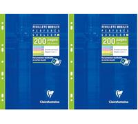 Clairefontaine 17511C Un Étui Feuillets Mobiles Perforés 4 Couleurs - A4 21x29,7 cm - 200 Pages Grands Carreaux - Papier Blanc 90 g - Couleurs Assorties (50 Pages Jaunes, Bleues, Roses et Vertes)