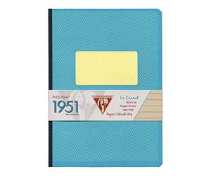 Clairefontaine 195746C Collection 1951 Back to Basics Un Cahier Brochure Dos Toilé Turquoise - A5 14,8x21 cm - 192 Pages Lignées - Papier Blanc 90 g - Couverture Carte à Grain