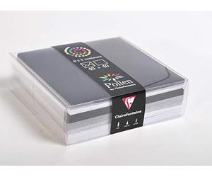 Clairefontaine 20833C - Coffret de 40 Enveloppes Gommées, Format Carré (14x14cm) + 40 Cartes Simples, Format 13,5x13,5cm - Correspondance Pollen - Thème Hiver - 5 Couleurs Différents