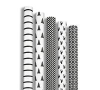 Clairefontaine 211424AMZC - Un Carton De 12 Rouleaux De Papier Cadeau - Papier Excellia 80g - Dimensions : 2x0,70m - Motif : Noël, Noir et Blanc, Sapins, Boules Noël, Cerf - Emballage Cadeau