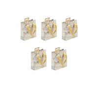 Clairefontaine 212847Cpack - Un lot de 5 Petits Sacs Cadeaux Premium - Format Pocket - 12x4,5x13,5cm - 170g - Motif : Fleurs Dorées Sur Fond Blanc - Idéal Pour : Parfum, Livre Poche, Jeu Société