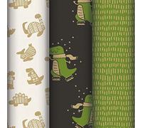 Clairefontaine 223846AMZC - Un Carton De 12 Rouleaux De Papier Cadeau - Papier Kraft Vergé 60g - Dimensions : 2x0,70m - Motif : Kraft, Dinausore, Vert, Blanc, Noir - Emballage Cadeau