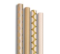 Clairefontaine 223879AMZC - Un carton de 10 rouleaux papier cadeau Kraft (100% recyclé) 5mx0m70 (grande largeur) 70g, - Motifs assortis Pois or, blanc et argent