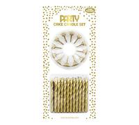 Clairefontaine 24324-GC - Un Lot De 24 Bougies D'Anniversaire Métalliques + 12 Porte-Bougies - Couleur : Or Métallisé - Bougies D'anniversaire, Anniversaire, Happy Birthday