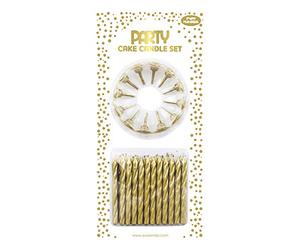 Clairefontaine 24324-GC - Un Lot De 24 Bougies D'Anniversaire Métalliques + 12 Porte-Bougies - Couleur : Or Métallisé - Bougies D'anniversaire, Anniversaire, Happy Birthday