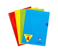 Clairefontaine Cahiers Mimesys A4 (21x29,7 cm) Grands carreaux 96 pages Couverture polypro Lot de 4