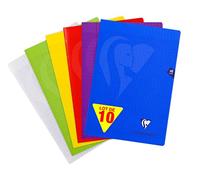 Clairefontaine 303101C Lot de 10 Cahiers Agrafés Mimesys - A4 21x29,7 cm - 48 Pages Grands Carreaux - Papier Blanc 90 g - Couverture Polypro Transparent - Couleurs Aléatoires