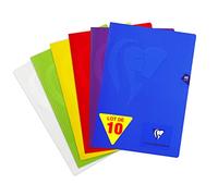 Clairefontaine 303102C Lot de 10 Cahiers Agrafés Mimesys - A4 21x29,7 cm - 48 Pages Petits Carreaux - Papier Blanc 90 g - Couverture Polypro Transparent - Couleurs Aléatoires