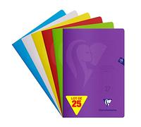 Clairefontaine 303227C - Paquet de 25 cahiers S'coolbook, idéal pour l'école, DIN A4, 32 pages, 90g, réglure 27 lignée avec marge, couverture en PP, couleurs assorties, 1 paquet