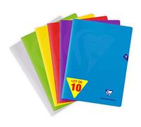 Clairefontaine 303312C Lot de 10 Cahiers Agrafés Mimesys - 24x32 cm - 48 Pages Petits Carreaux - Papier Blanc 90 g - Couverture Polypro Transparent - Couleurs Aléatoires