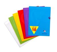 Clairefontaine 303361C Lot de 10 Cahiers Agrafés Mimesys - 24x32 cm - 96 Pages Grands Carreaux - Papier Blanc 90 g - Couverture Polypro Transparent - Couleurs Aléatoires