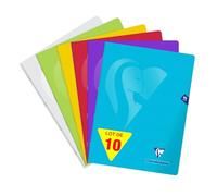 Clairefontaine 303365Cpack Lot de 10 Cahiers Agrafés Mimesys - 24x32 cm - 96 Pages Ligné avec Marge - Papier Blanc 90 g - Couverture Polypro Transparent - Couleurs Aléatoires