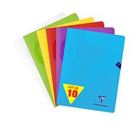 Clairefontaine 303368C Lot de 10 Cahiers Agrafés Mimesys - 24x32 cm - 96 Pages Petits Carreaux avec Marge - Papier Blanc 90 g - Couverture Polypro Transparent - Couleurs Aléatoires