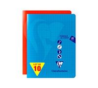 Clairefontaine 303797C Lot de 10 Cahiers Agrafés Musique & Chant - 17x22 cm - 48 Pages Grands Carreaux et Portées avec Lignes - Papier Blanc 90 g - Couverture Polypro Transparent - Couleurs Aléatoires