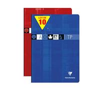 Clairefontaine 3168C Lot de 10 Cahiers Agrafés de Travaux Pratiques - A4 21x29,7 cm - 80 Pages Petits Carreaux 90 g et Unies 125 g - Couverture Carte Pelliculée - Couleurs Aléatoires