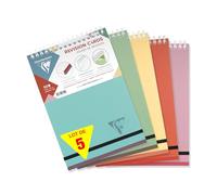 Clairefontaine 327016C Linicolor ESSENCE Lot de 5 Blocs de fiches de révision à Spirale - A5 14,8x21 cm - 50 Fiches Lignées - Papier Blanc 240 g - Couverture Polypro Transparent - Couleurs aléatoires
